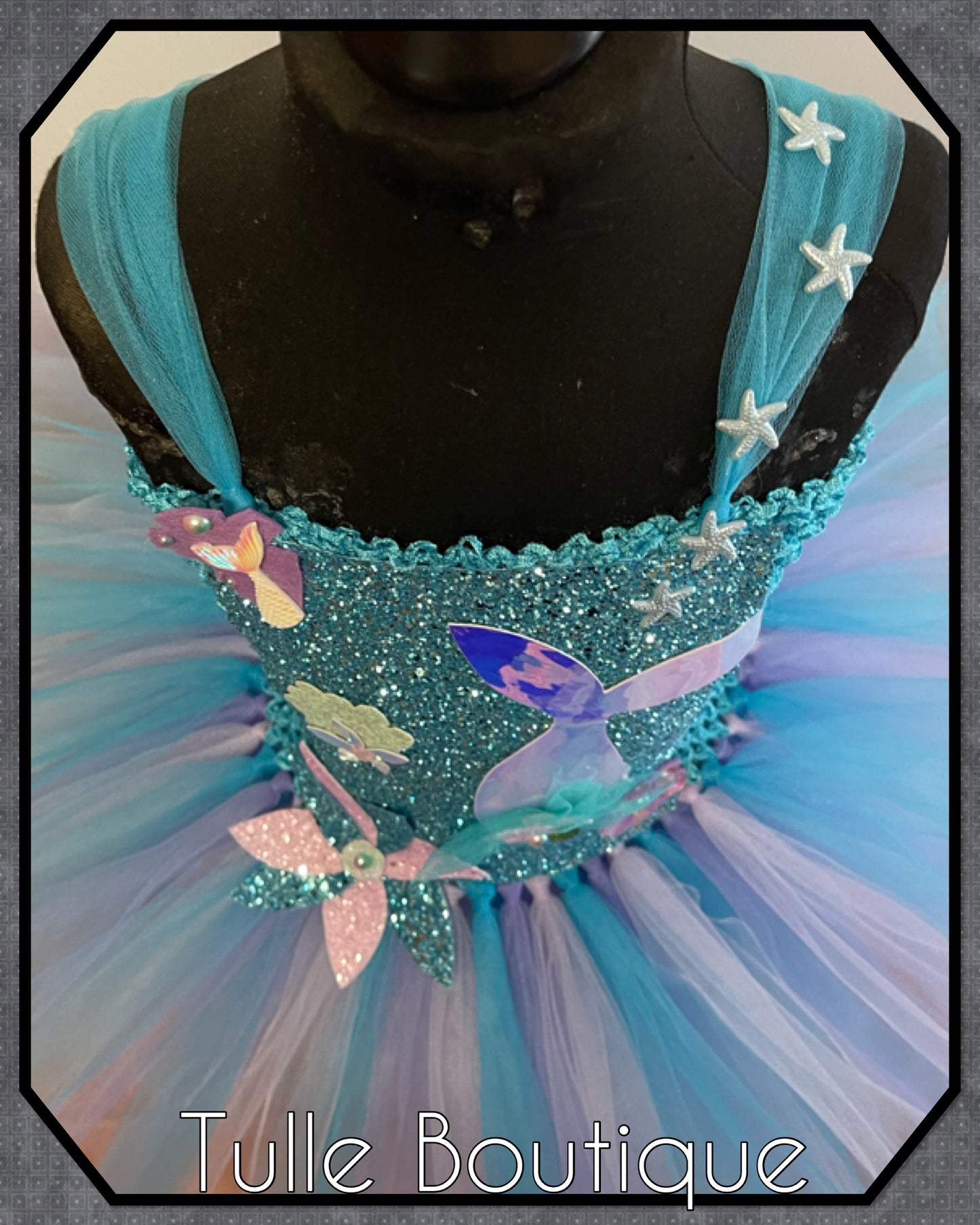 Mermaid tail themed princess birthday tutu dress
