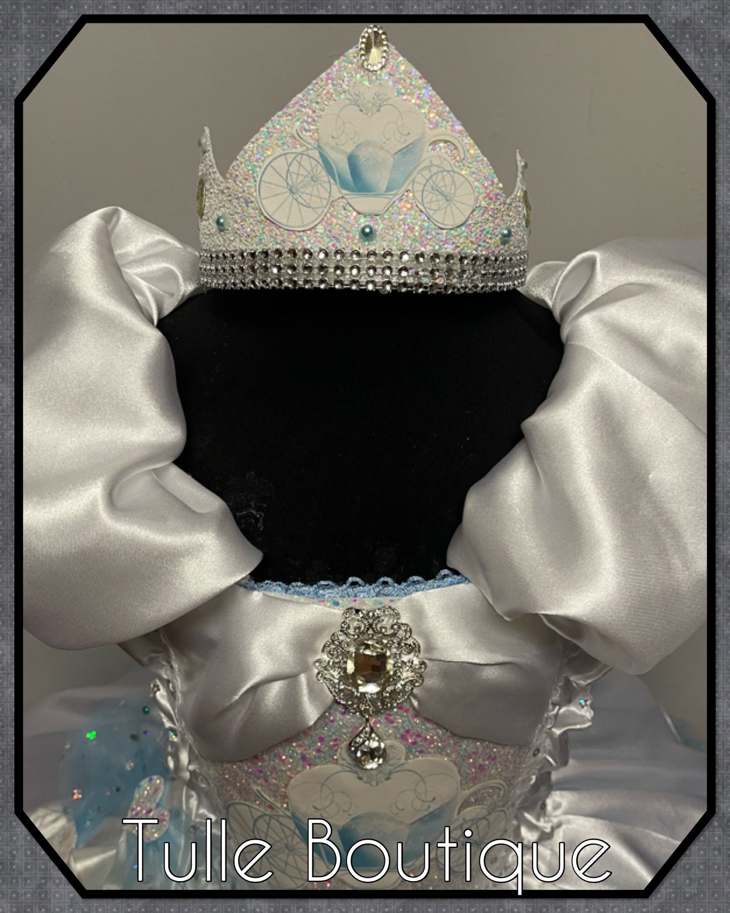 Cinderella carriage princess white and sky blue ballgown tutu dress