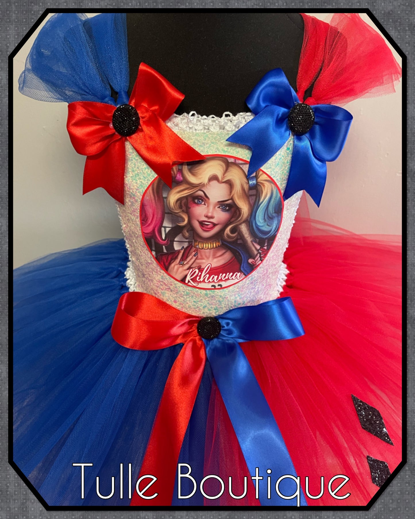 White top Harley Quinn halloween birthday tutu dress