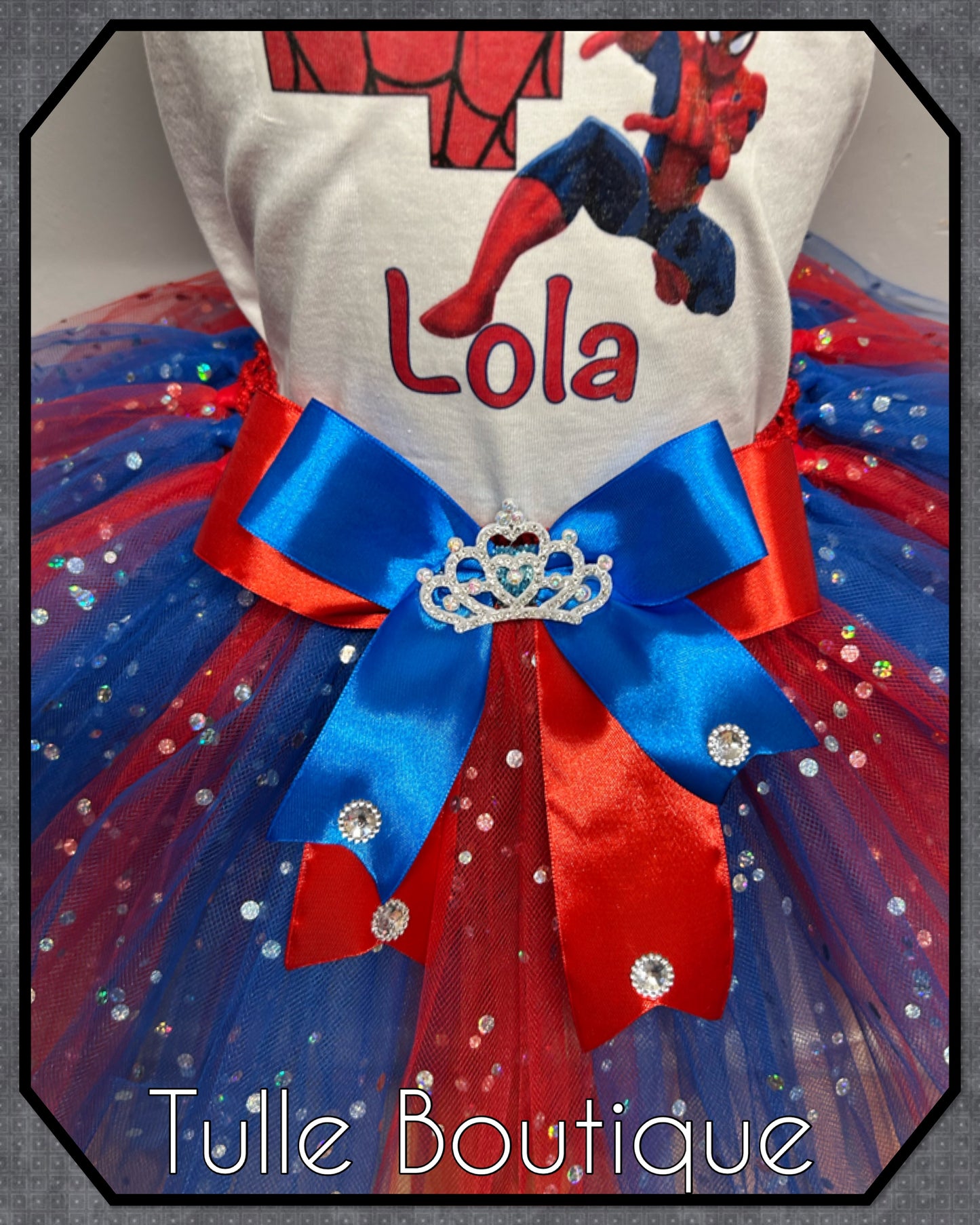 Girls Spiderman birthday party tutu and T-shirt fancy dress party outfit