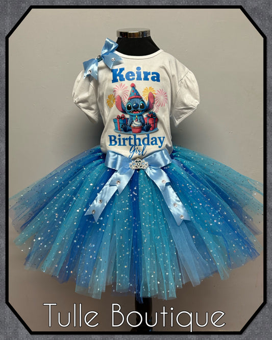 Girls Stitch personalised T-shirt and tutu birthday party outfit dress