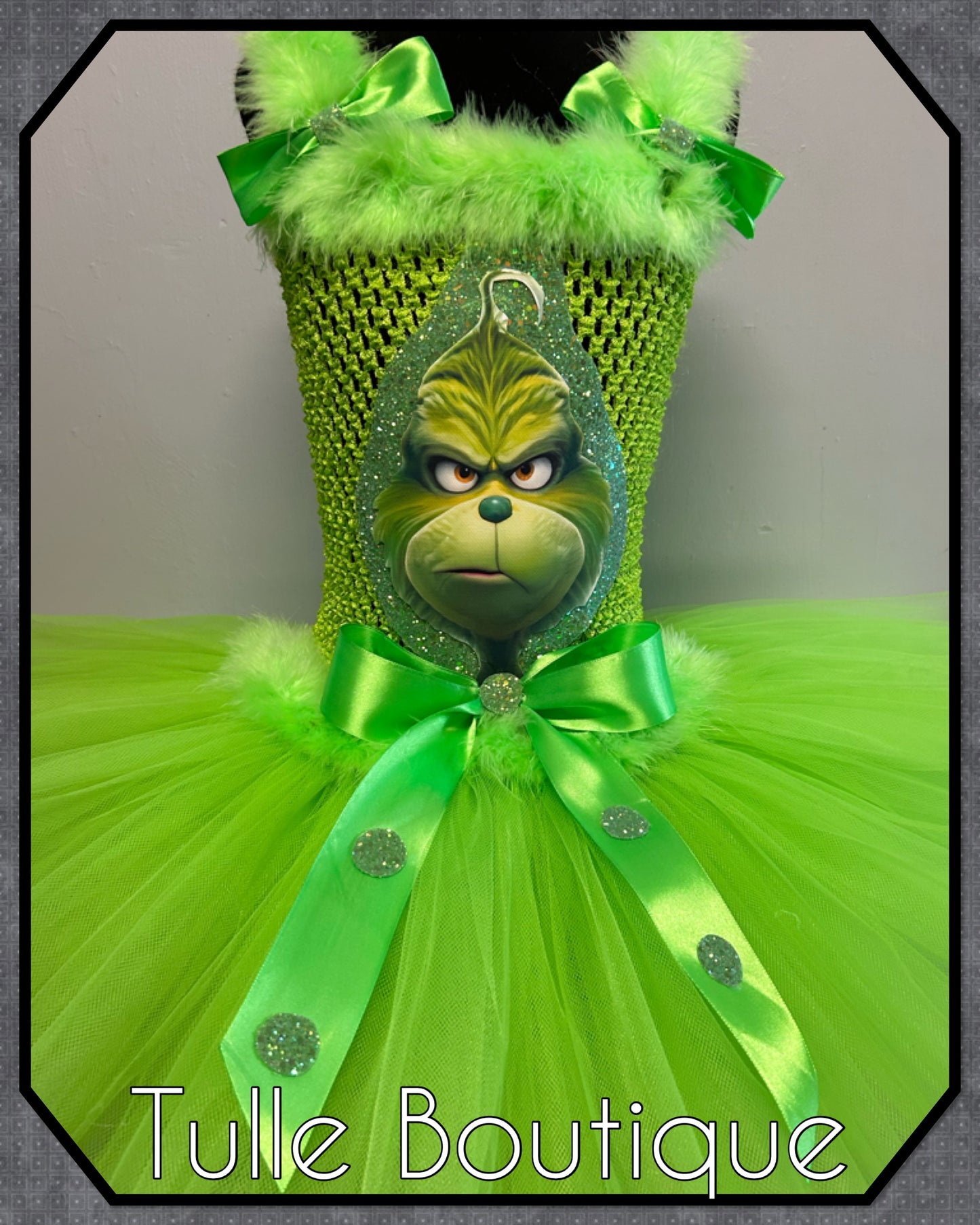 Girls Grinch green Christmas tutu party dress costume