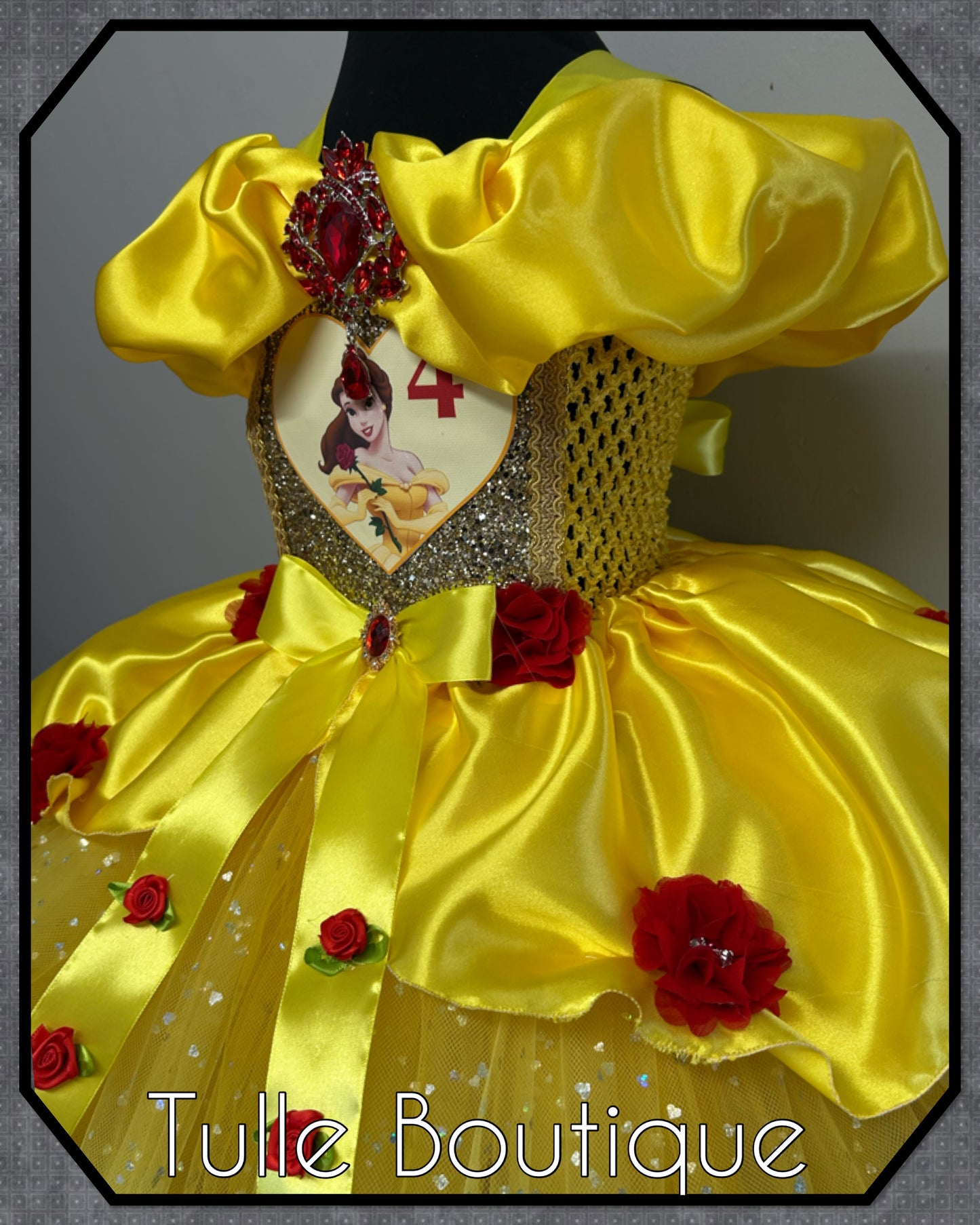 Girls princess Belle yellow ballgown tutu birthday party dress