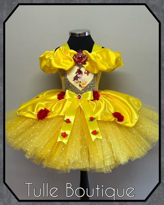 Girls princess Belle yellow ballgown tutu birthday party dress