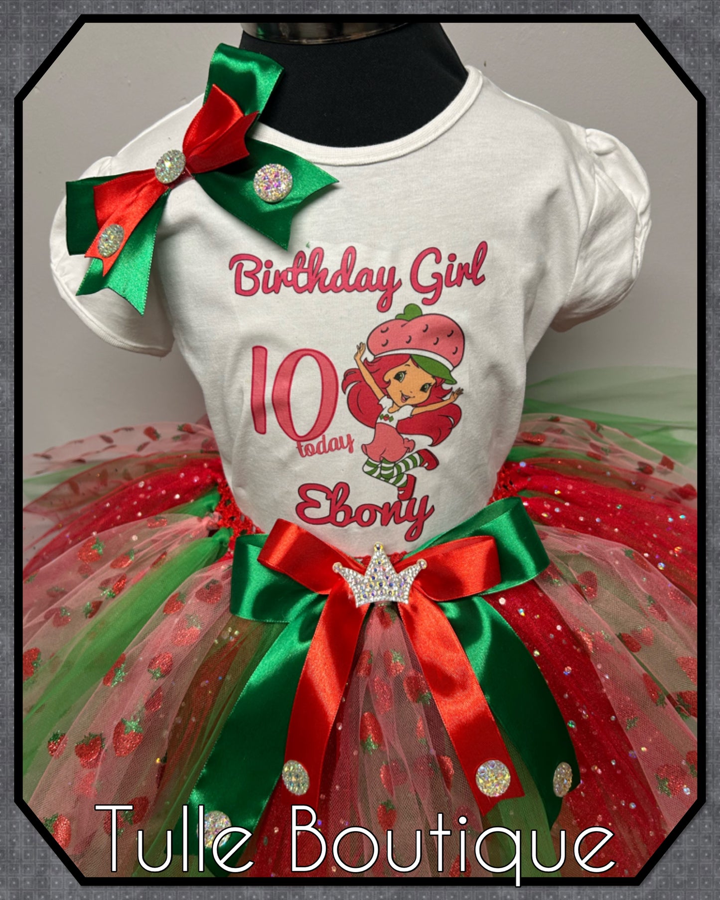 Girls toddlers Strawberry shortcake personalised T-shirt and tutu birthday party outfit dress