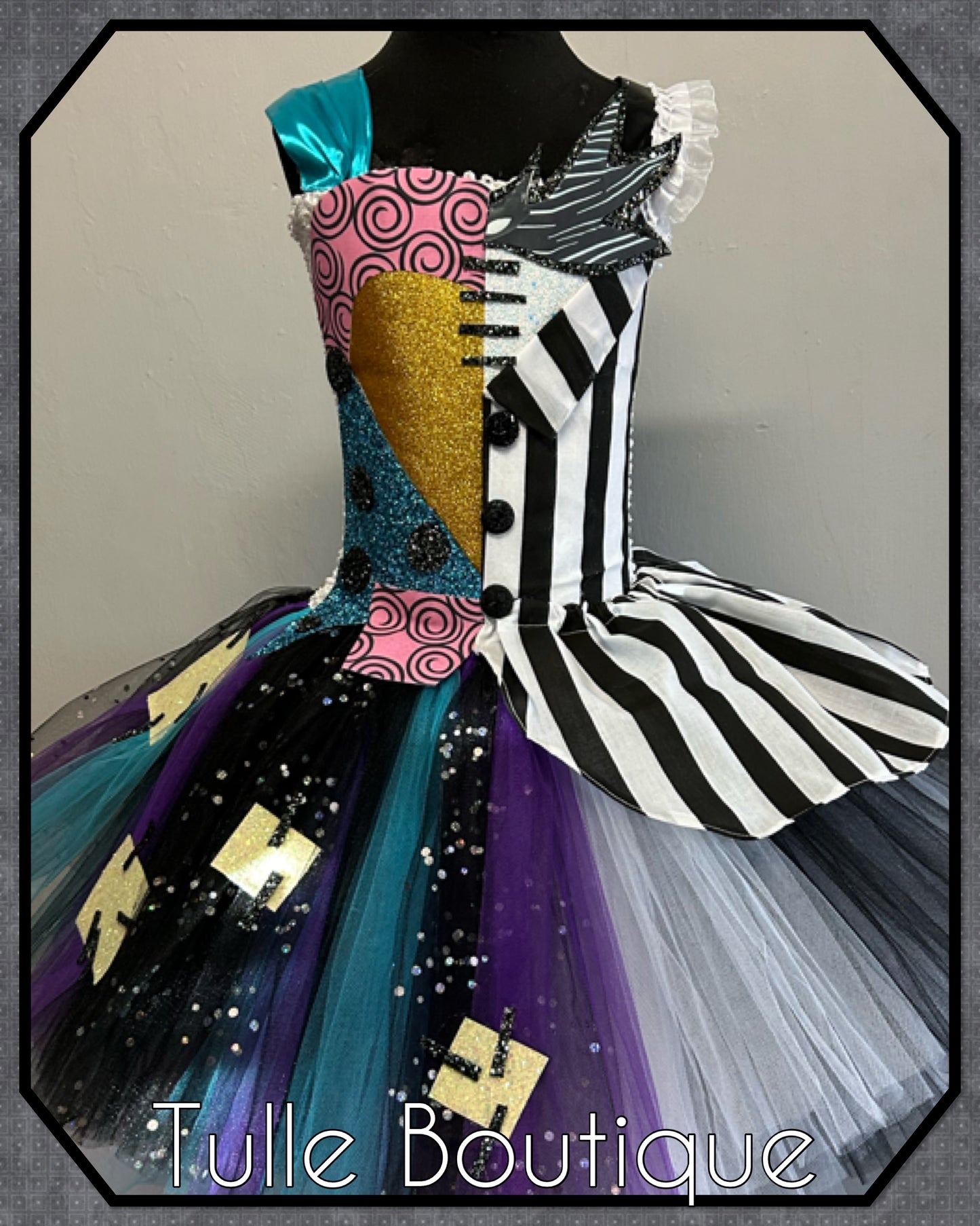 Girls Jack and Sally half and half halloween birthday party tutu dress nightmare before Christmas