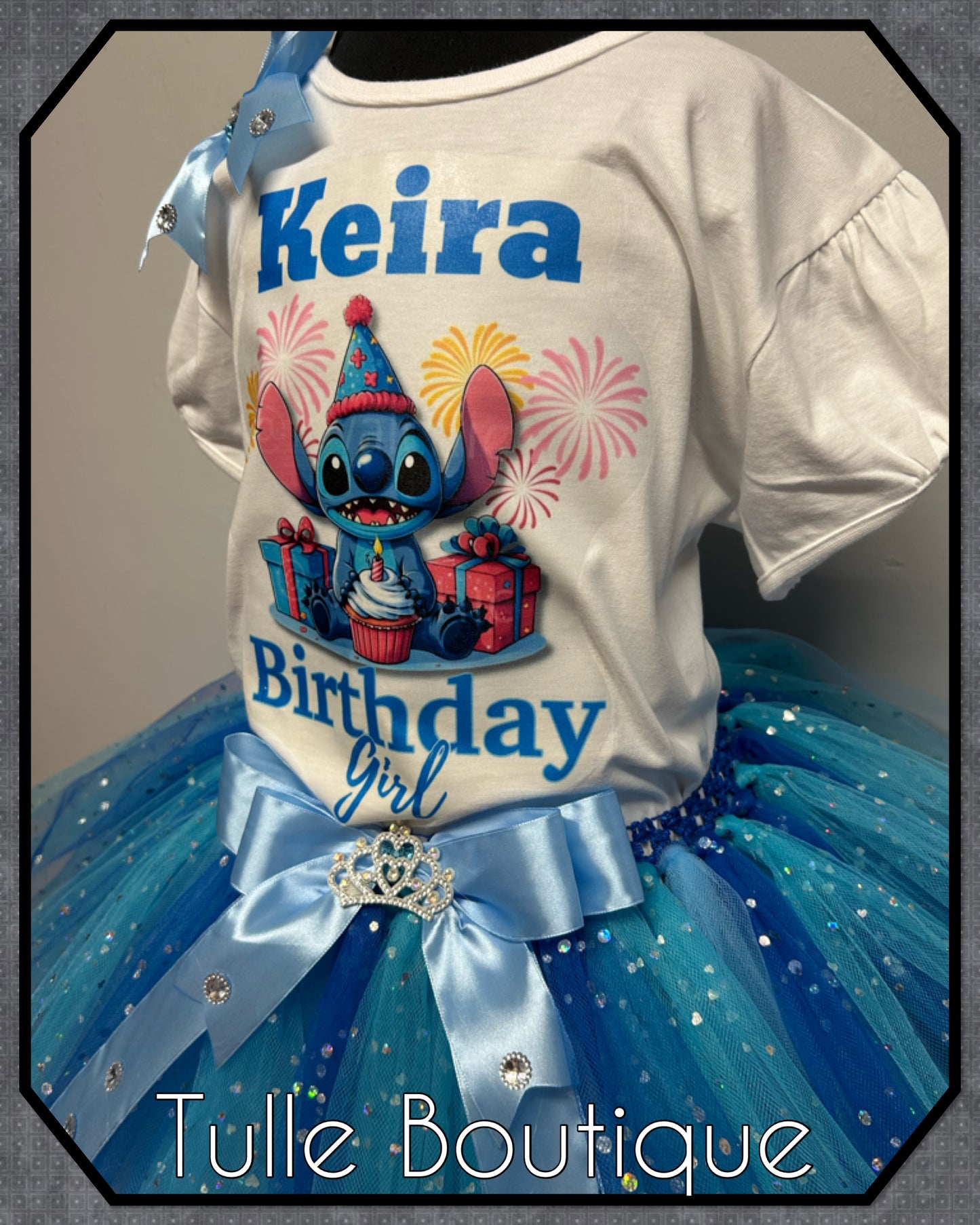 Girls Stitch personalised T-shirt and tutu birthday party outfit dress