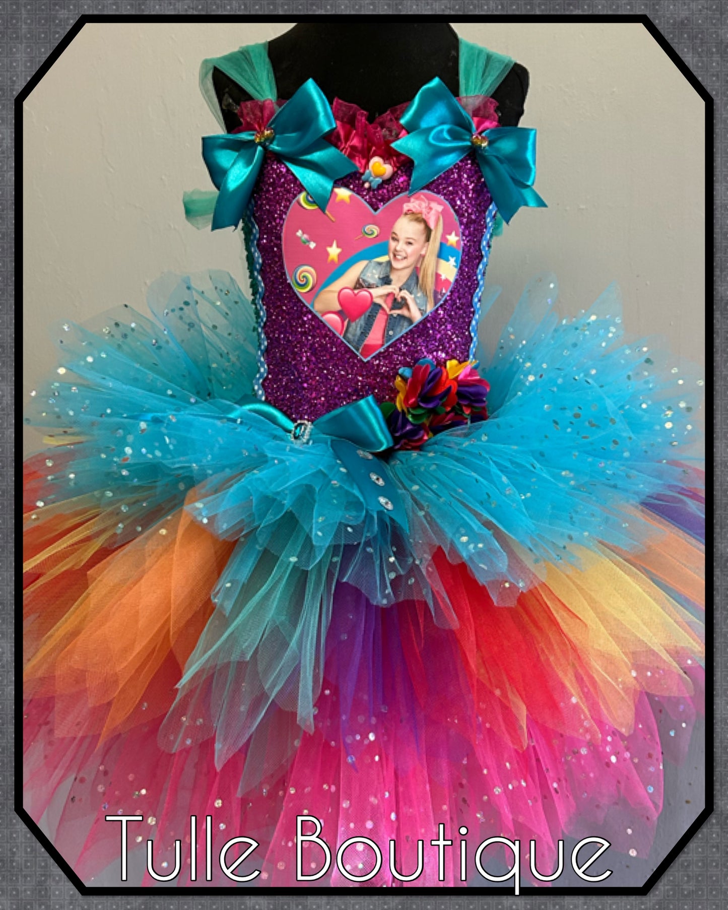 Jojo Siwa bow rainbow birthday party tutu dress