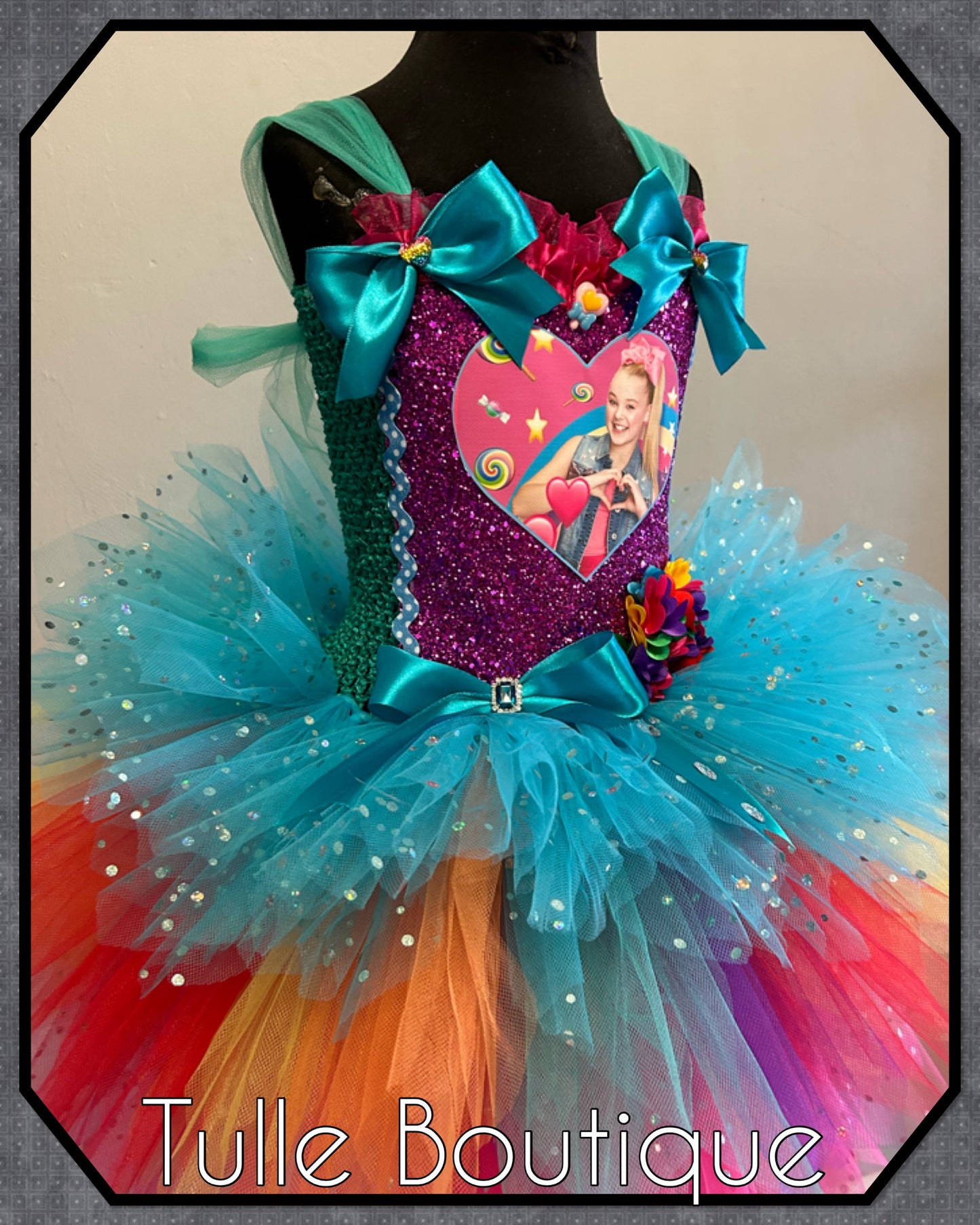 Jojo Siwa bow rainbow birthday party tutu dress