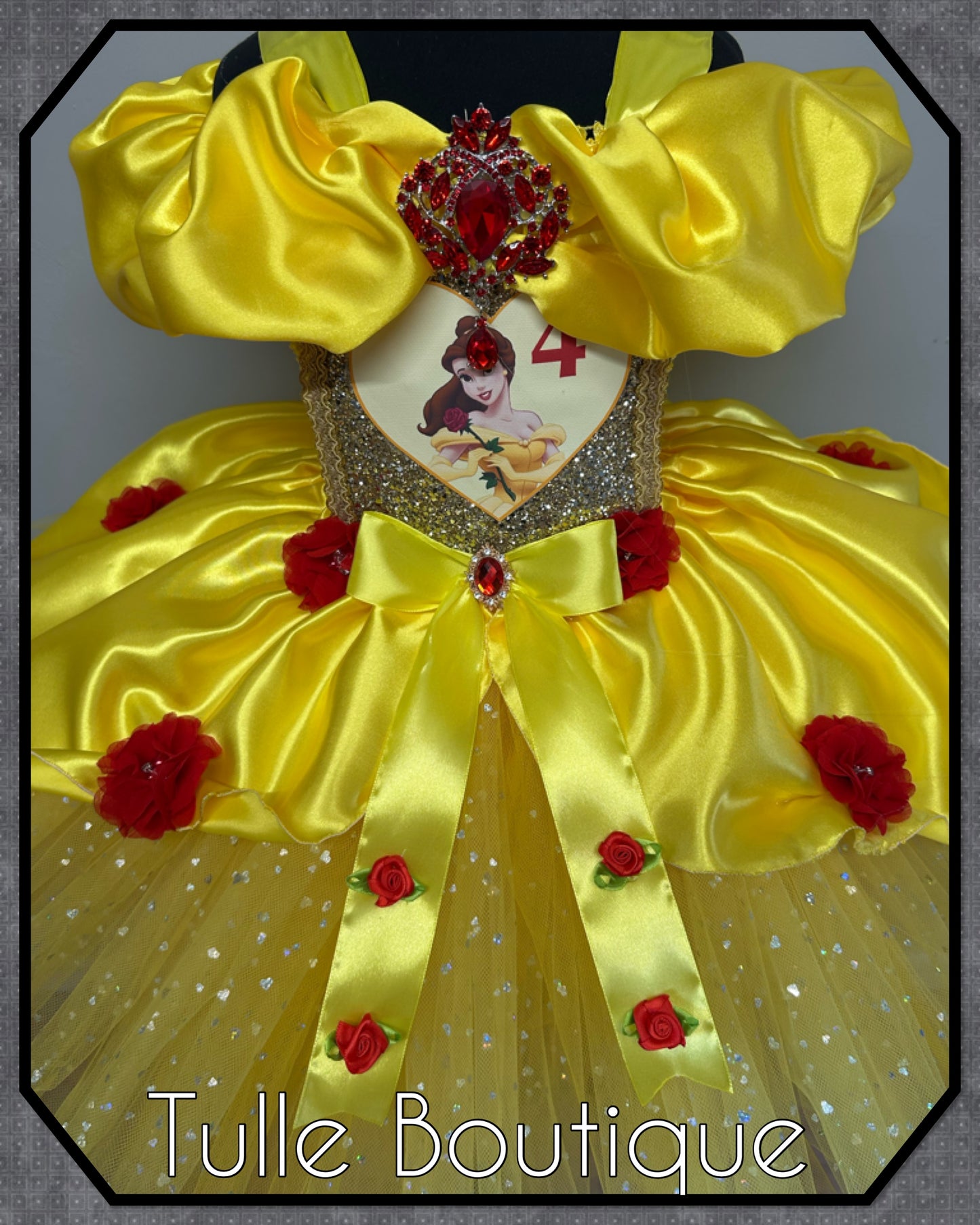 Girls princess Belle yellow ballgown tutu birthday party dress