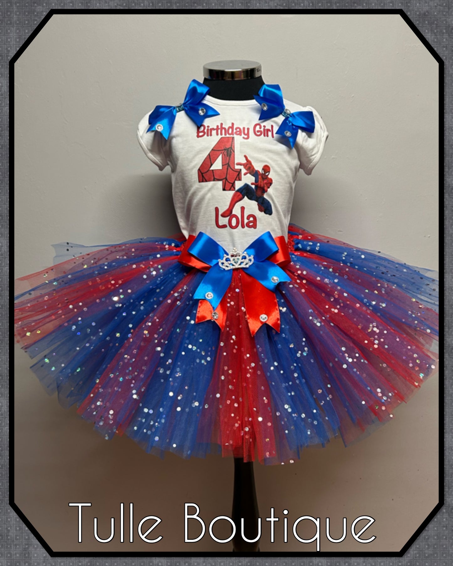 Girls Spiderman birthday party tutu and T-shirt fancy dress party outfit