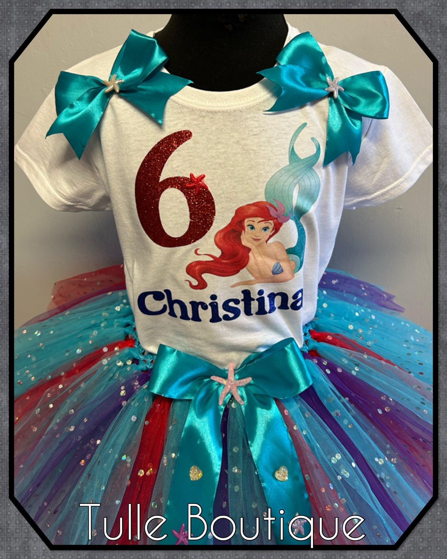 Girls Ariel little mermaid birthday party tutu and T-shirt fancy party outfit