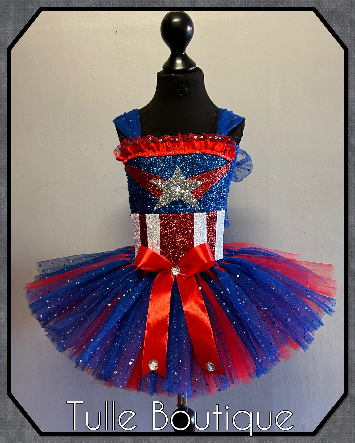 Girls Captain America superhero tutu dress birthday party fancy dress costume