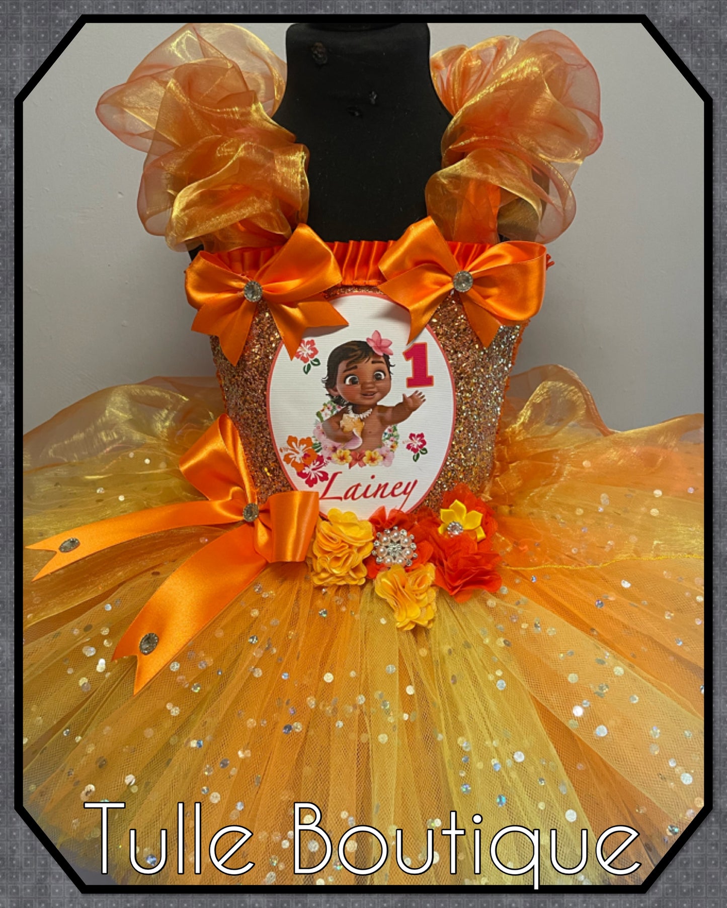Girls Baby Moana Princess organza orange ballgown tutu dress