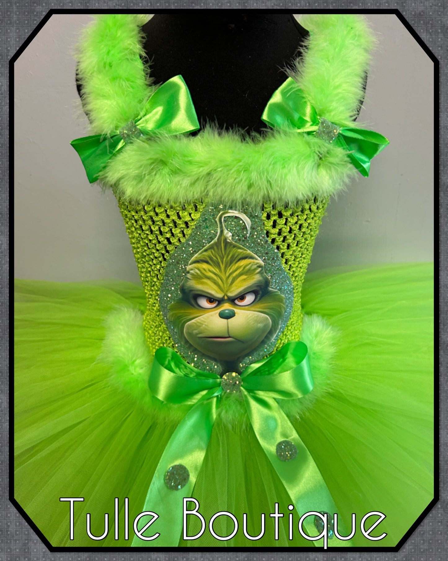 Girls Grinch green Christmas tutu party dress costume