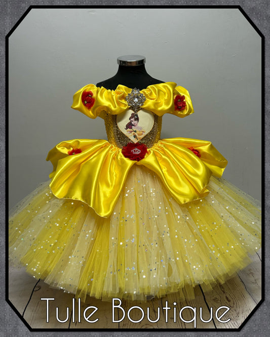 Girls Princess Belle beauty and the beast yellow ballgown tutu dress