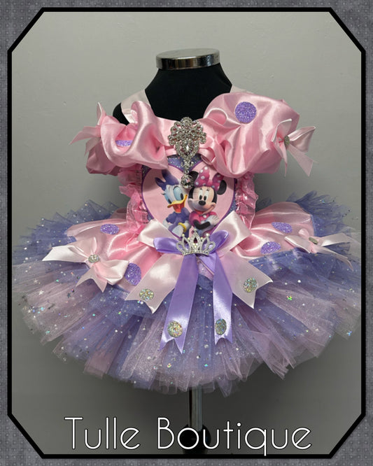 Girls Minnie mouse and Daisy Duck glitter spot ballgown tutu dress fancy dress costume