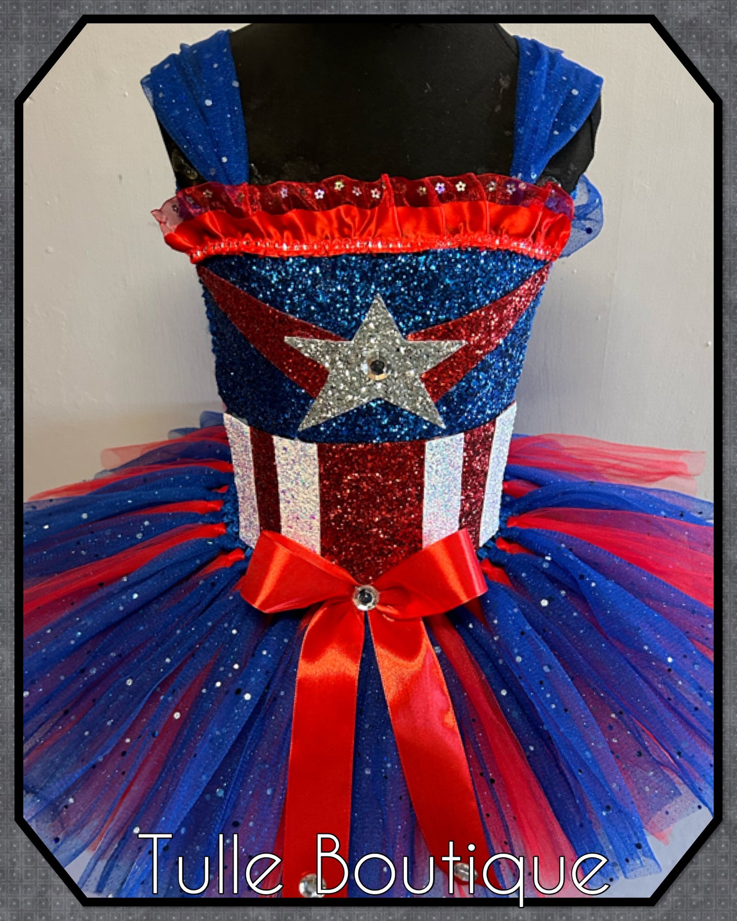 Girls Captain America superhero tutu dress birthday party fancy dress costume