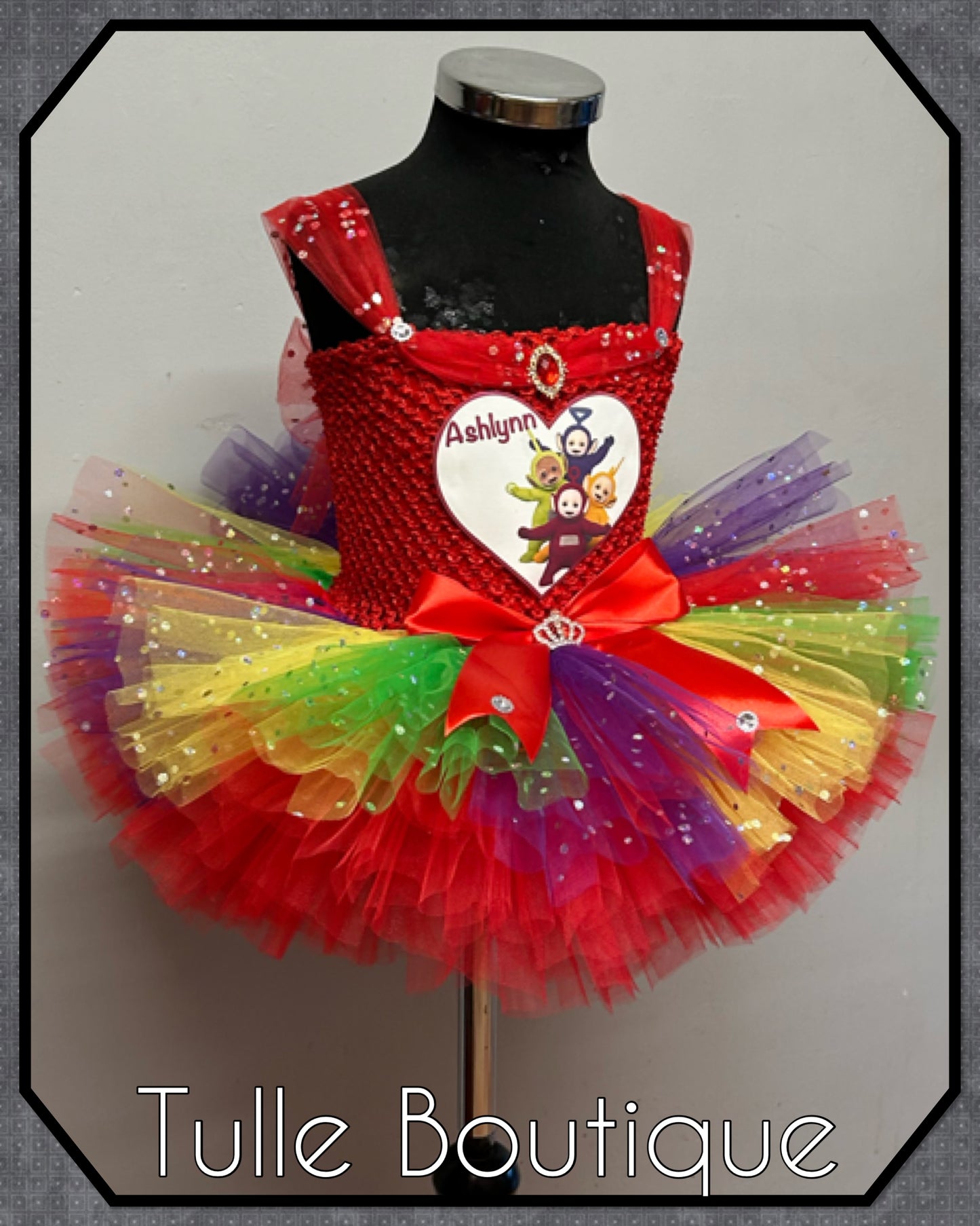 Girls Teletubbies personalized rainbow birthday tutu dress