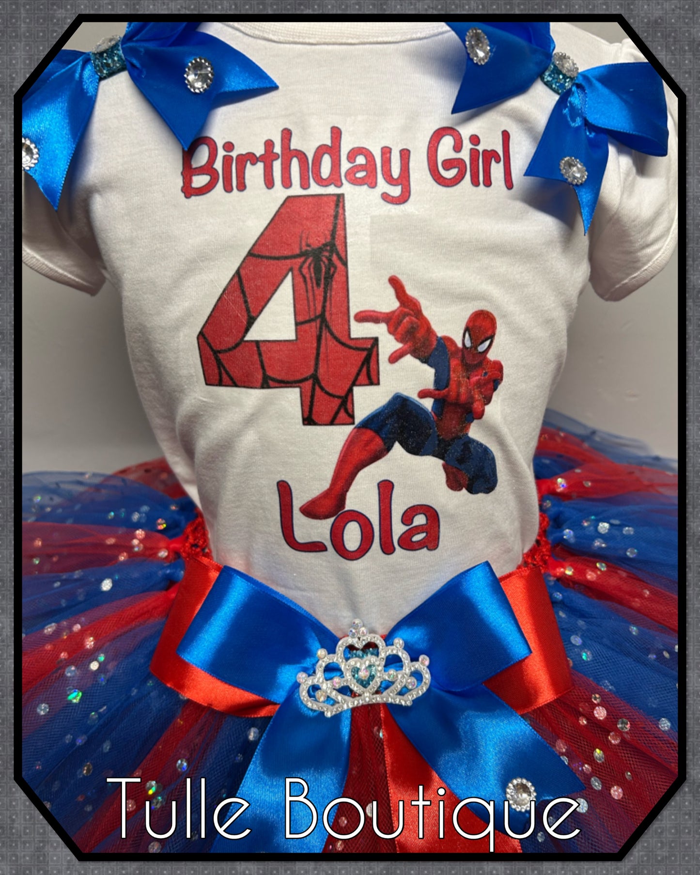 Girls Spiderman birthday party tutu and T-shirt fancy dress party outfit