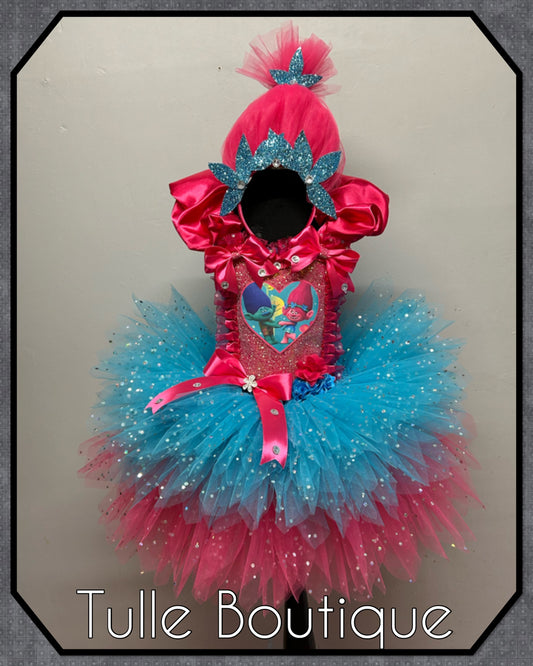 Girls princess poppy trolls birthday ballgown party tutu dress