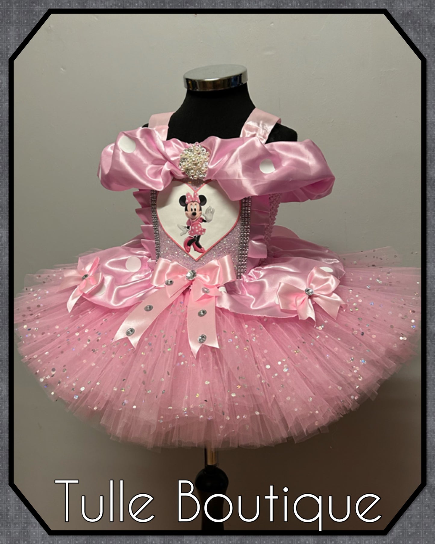 Girls Minnie Mouse baby pink and white polka dot ballgown tutu dress