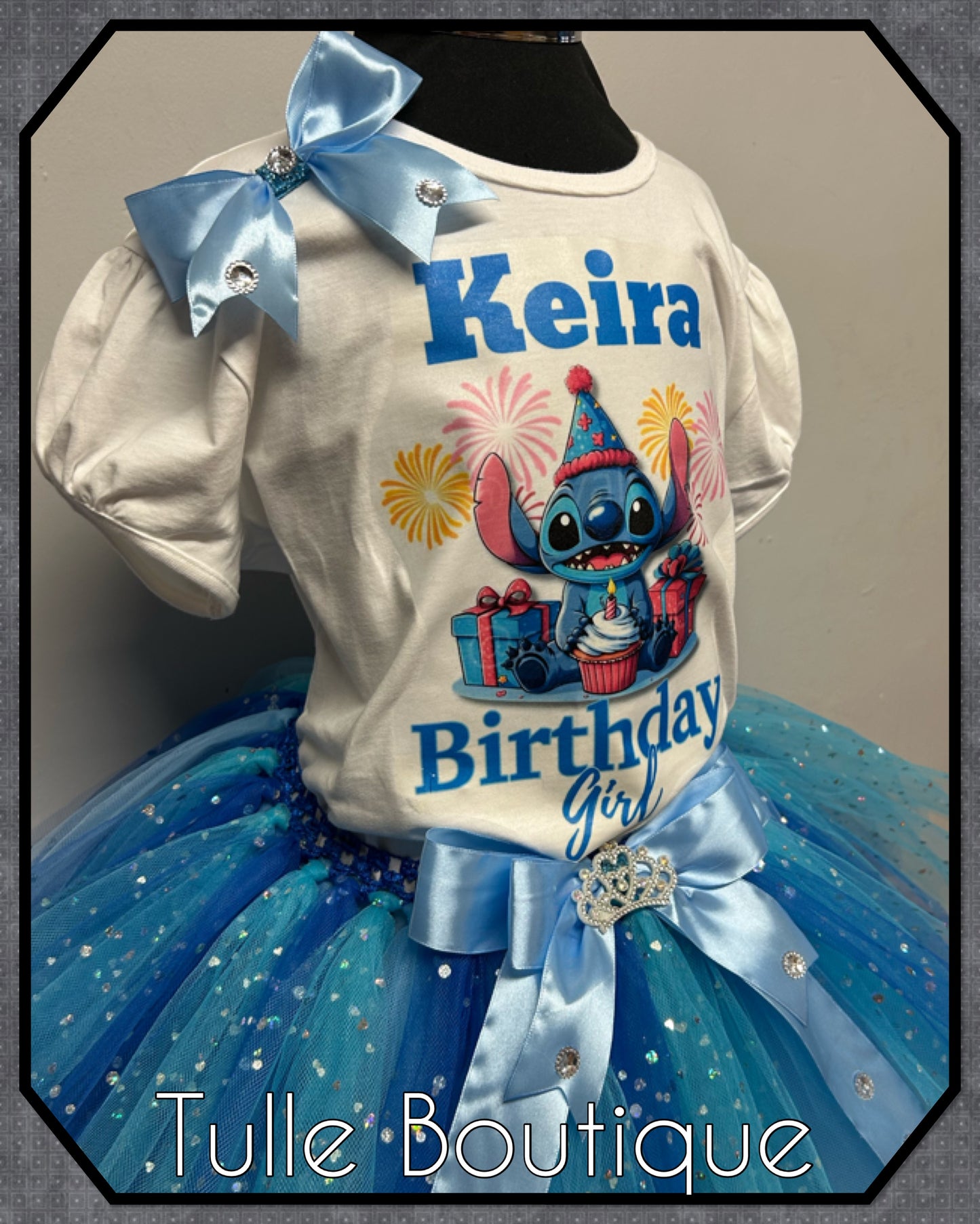 Girls Stitch personalised T-shirt and tutu birthday party outfit dress