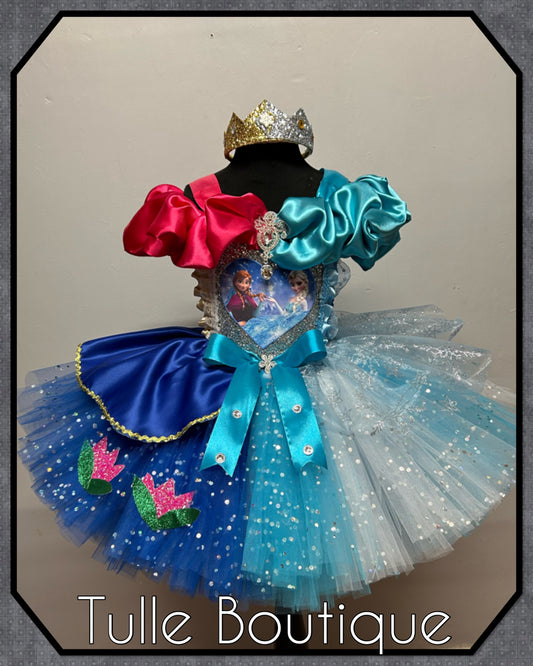 Girls toddlers Frozen Elsa and anna half and half ballgown tutu dress fancy dress costume