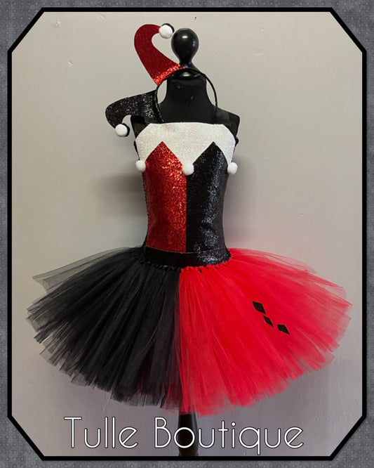 Girls Harley Quinn Jester fancy  dress costume halloween party tutu dress