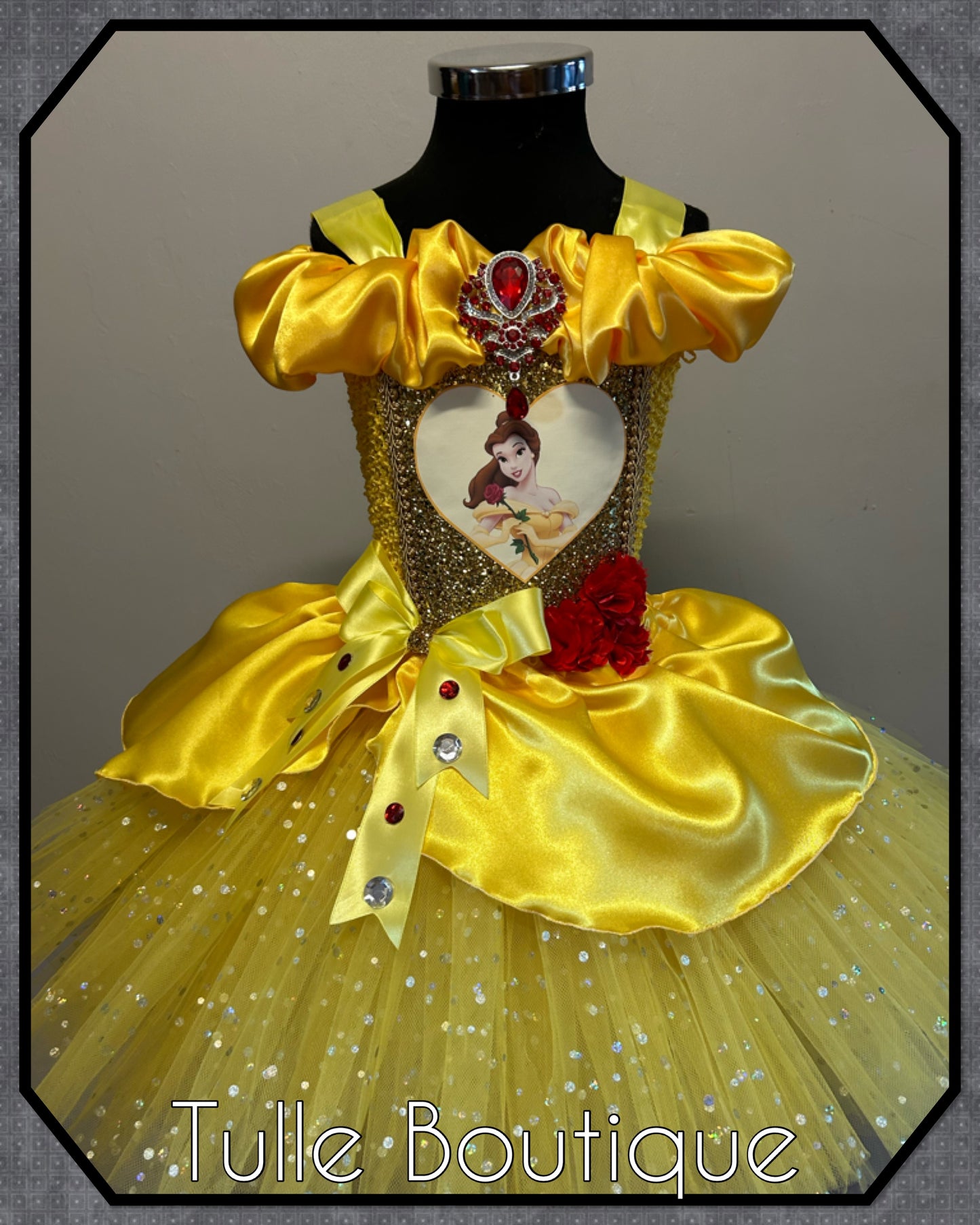 Girls princess Belle yellow ballgown tutu birthday party dress