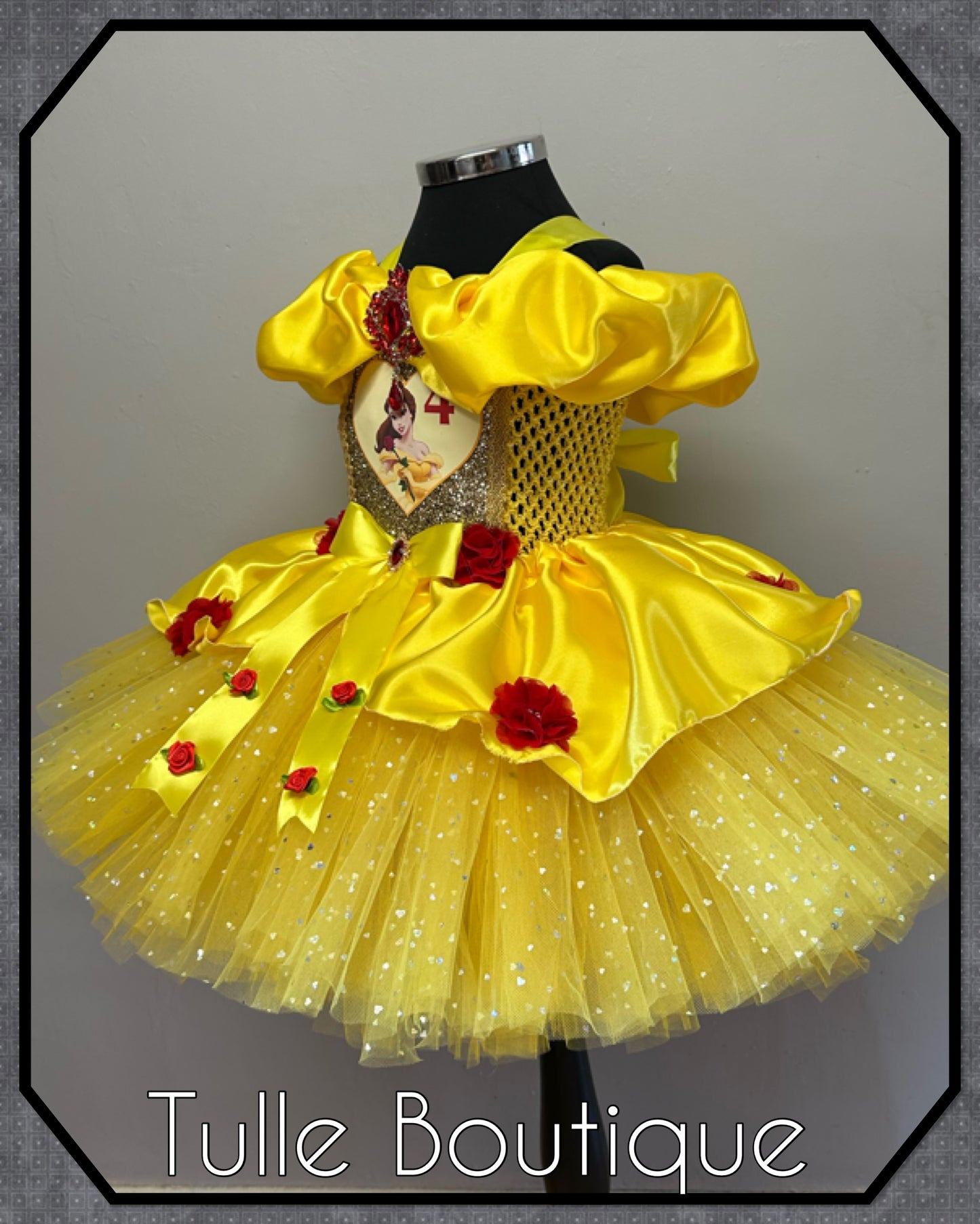 Girls princess Belle yellow ballgown tutu birthday party dress