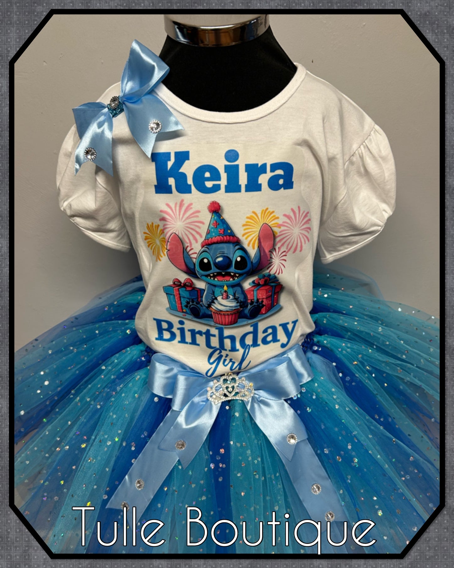 Girls Stitch personalised T-shirt and tutu birthday party outfit dress