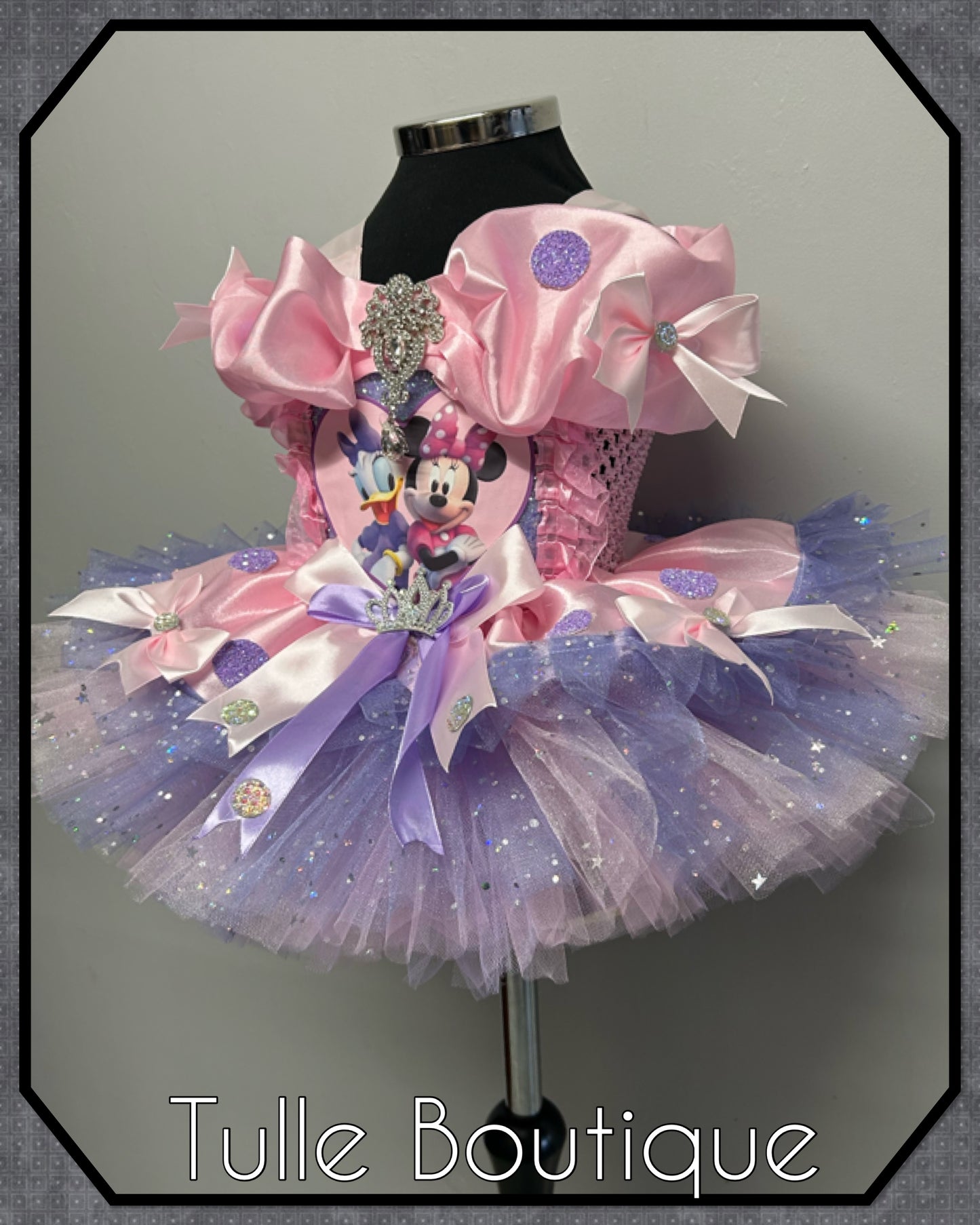 Girls Minnie mouse and Daisy Duck glitter spot ballgown tutu dress fancy dress costume