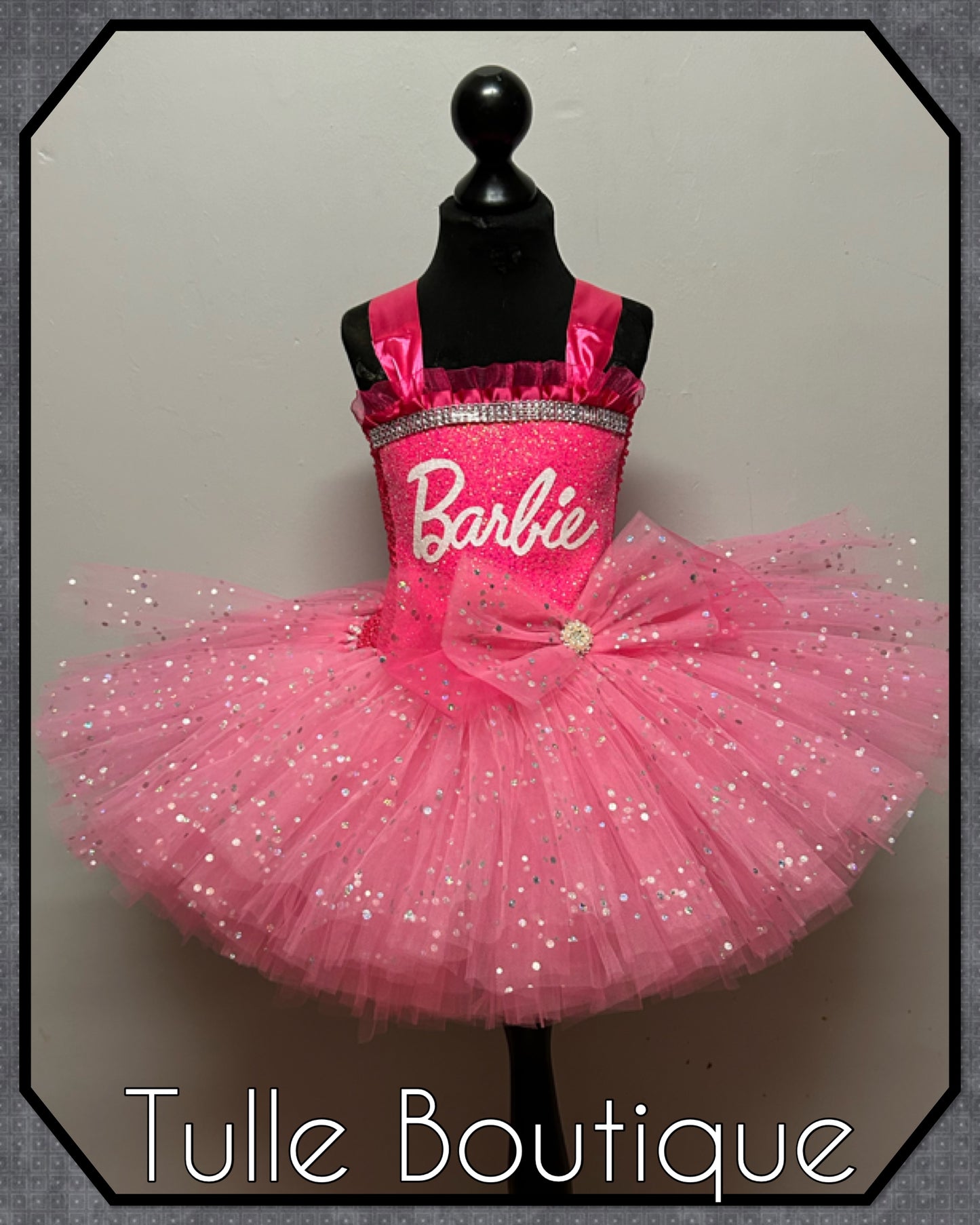 Girls Glitter pink doll Barbie themed girls birthday party tutu dress