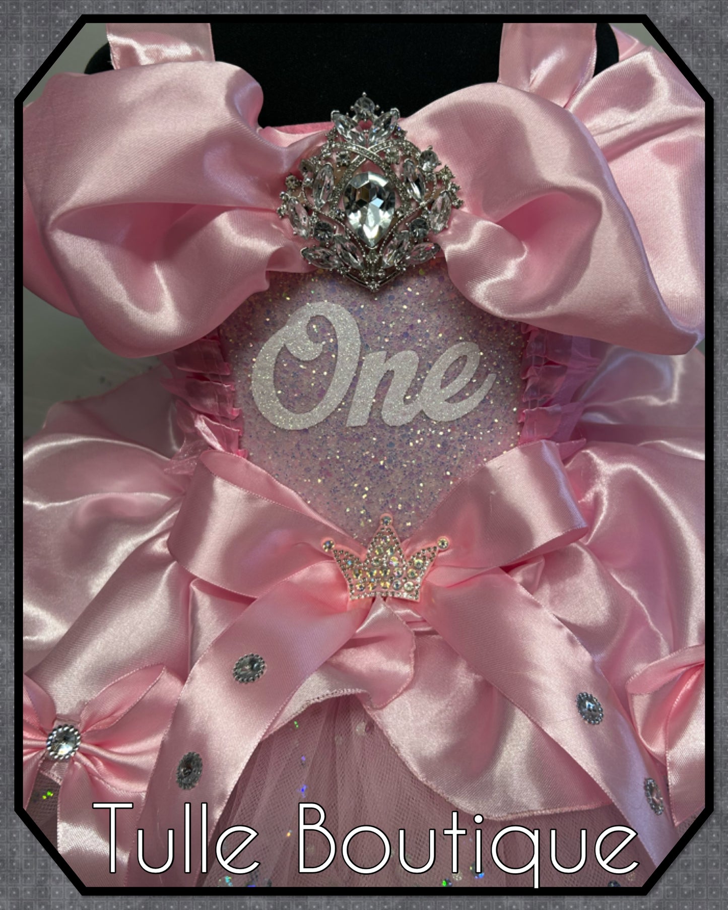 Girls toddlers Glitter Princess ballgown 1st birthday tutu dress ‘One’