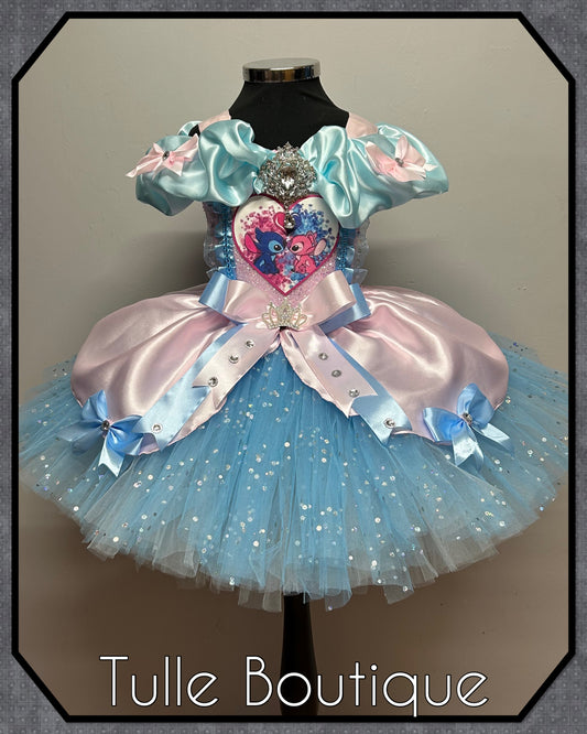 Girls stitch and angel  princess pink and blue ballgown tutu dress