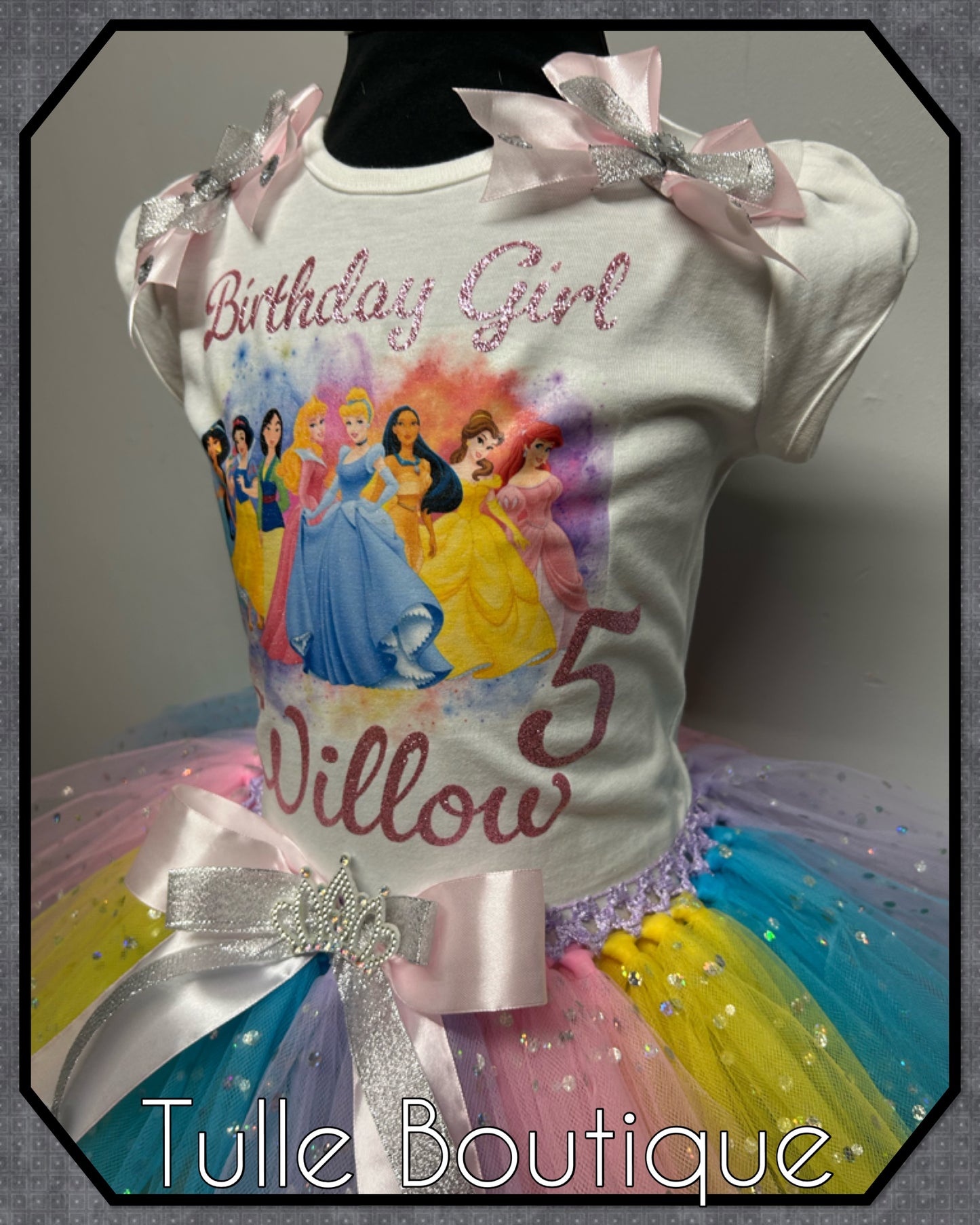 Girls Princess birthday party outfit tutu and T-shirt set