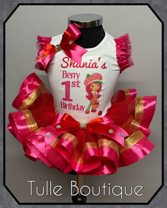 Girls toddlers strawberry shortcake ribbon trimmed tutu birthday party outfit