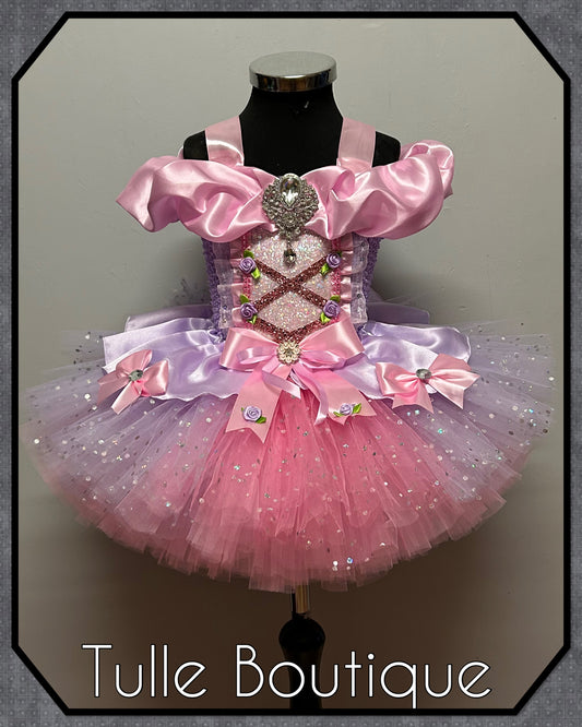 Girls Rapunzel pink and lilac Princess ballgown tutu dress fancy dress costume
