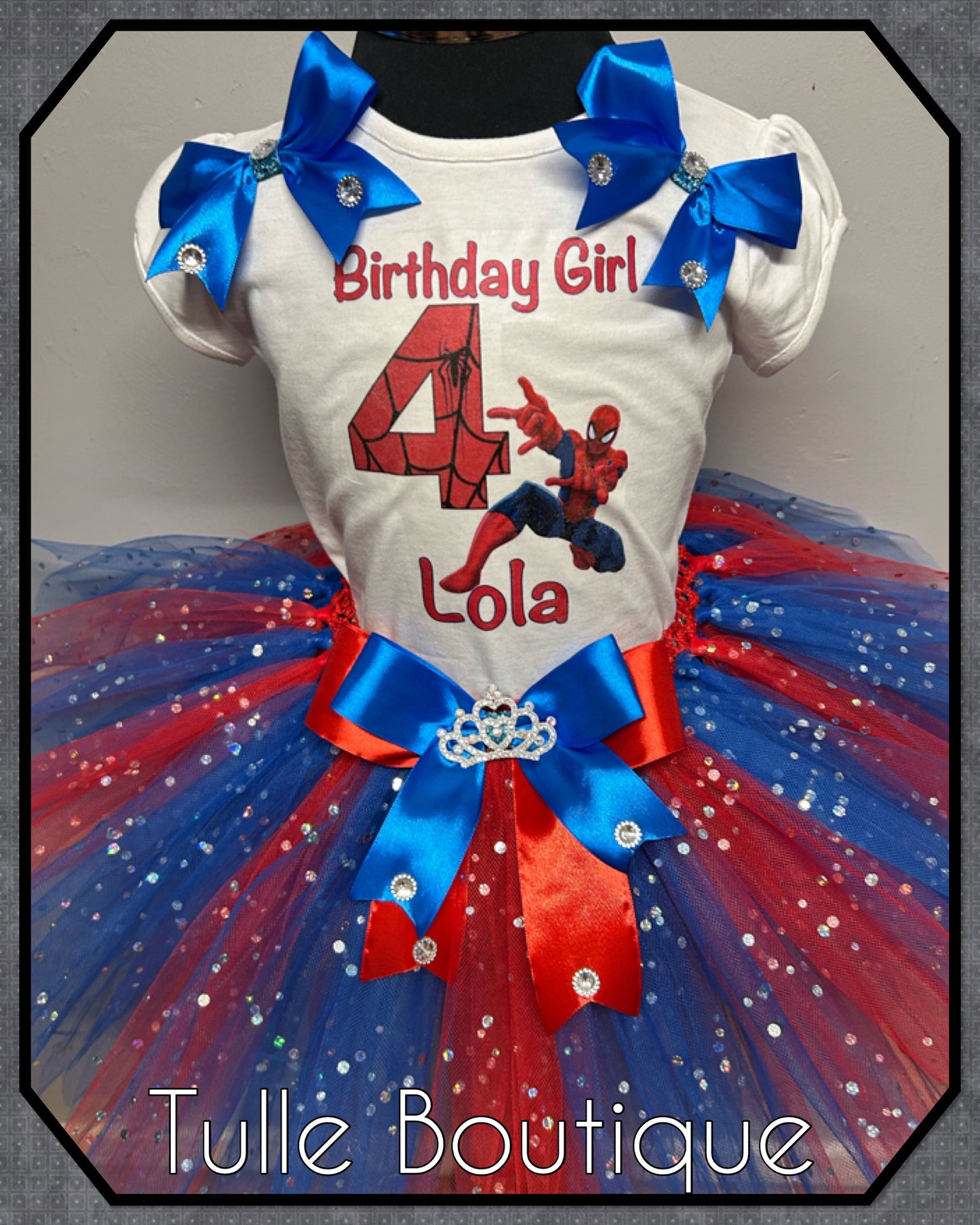 Girls Spiderman birthday party tutu and T-shirt fancy dress party outfit