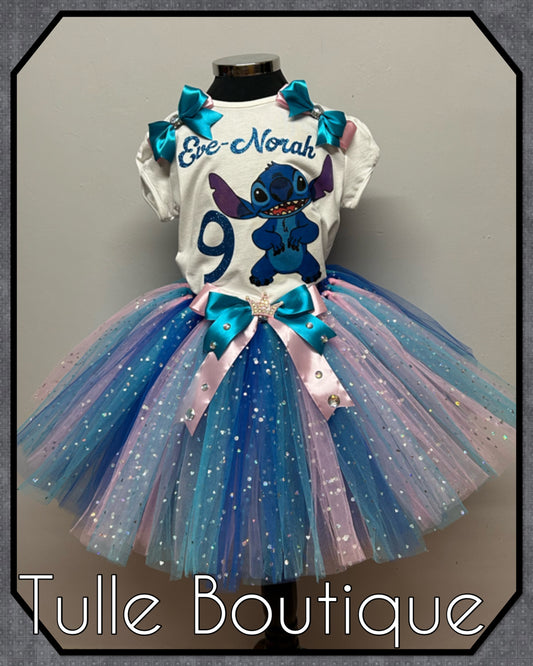 Girls Stitch personalised T-shirt and tutu birthday party outfit dress
