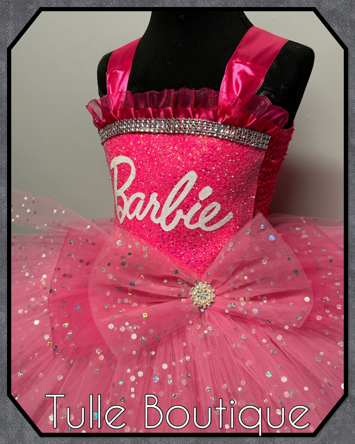 Girls Glitter pink doll Barbie themed girls birthday party tutu dress