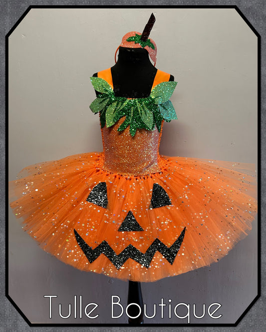 Girls Pumpkin glitter Halloween costume birthday tutu dress