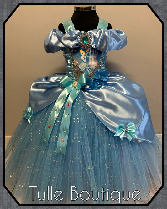 Girls Cinderella Princess full length blue ballgown tutu dress