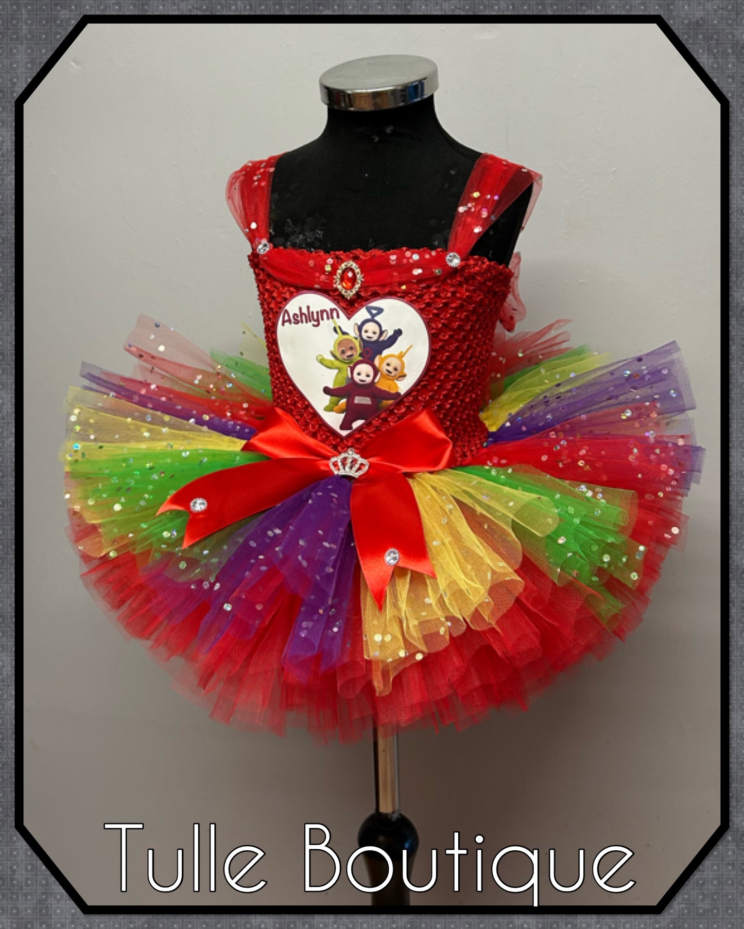 Girls Teletubbies personalized rainbow birthday tutu dress