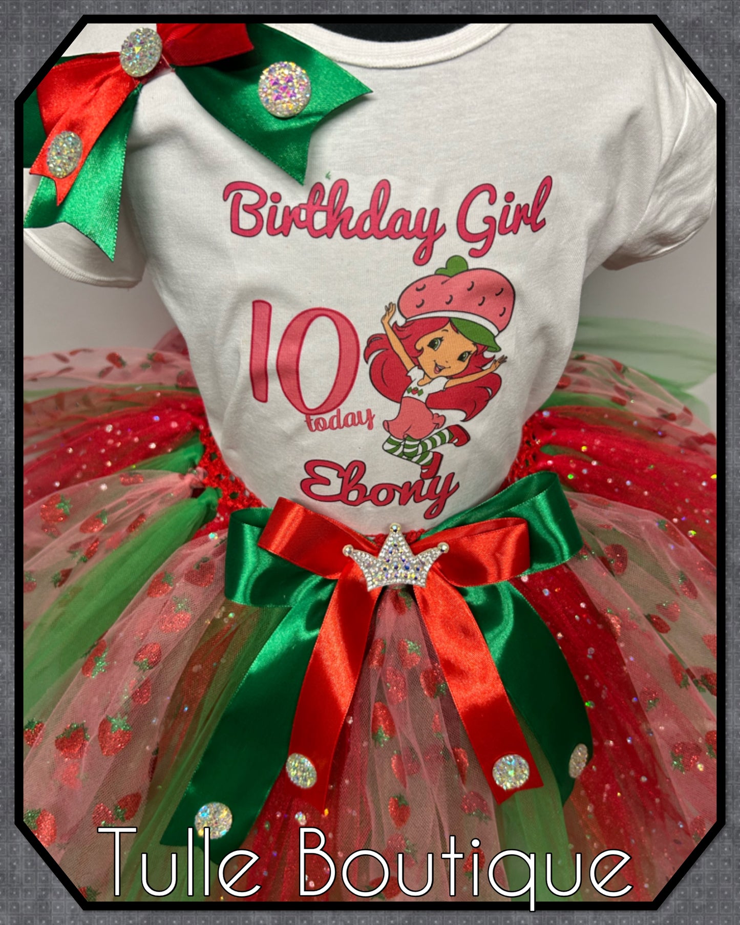 Girls toddlers Strawberry shortcake personalised T-shirt and tutu birthday party outfit dress
