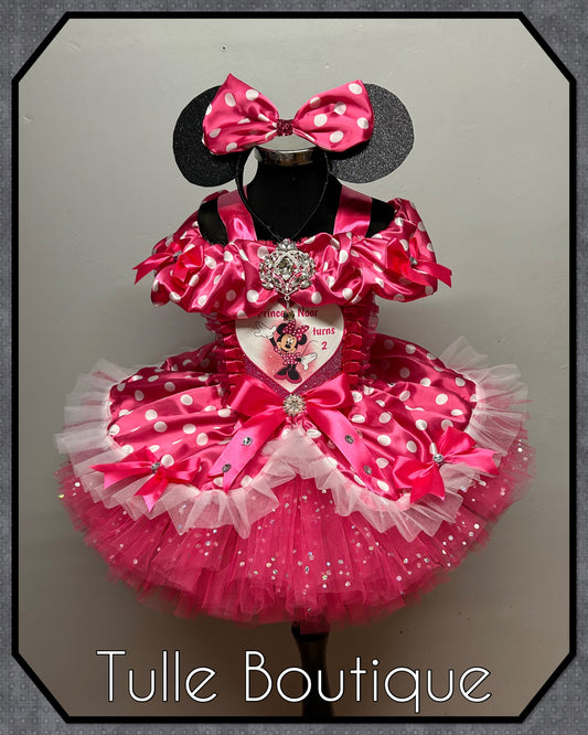 Girls Minnie Mouse hot pink and white polka dot ballgown tutu dress