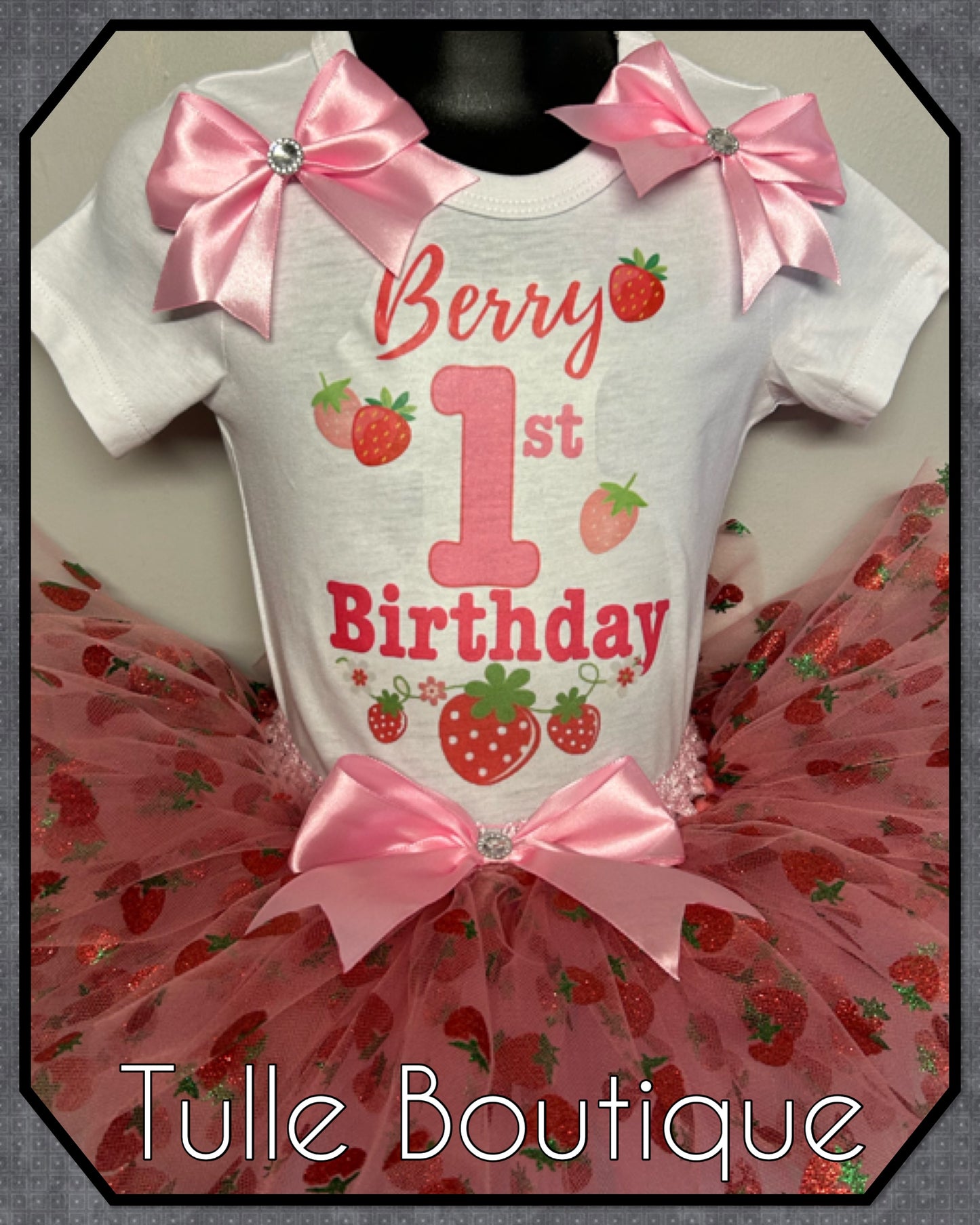 Girls Berry first birthday glitter strawberry tutu birthday party outfit