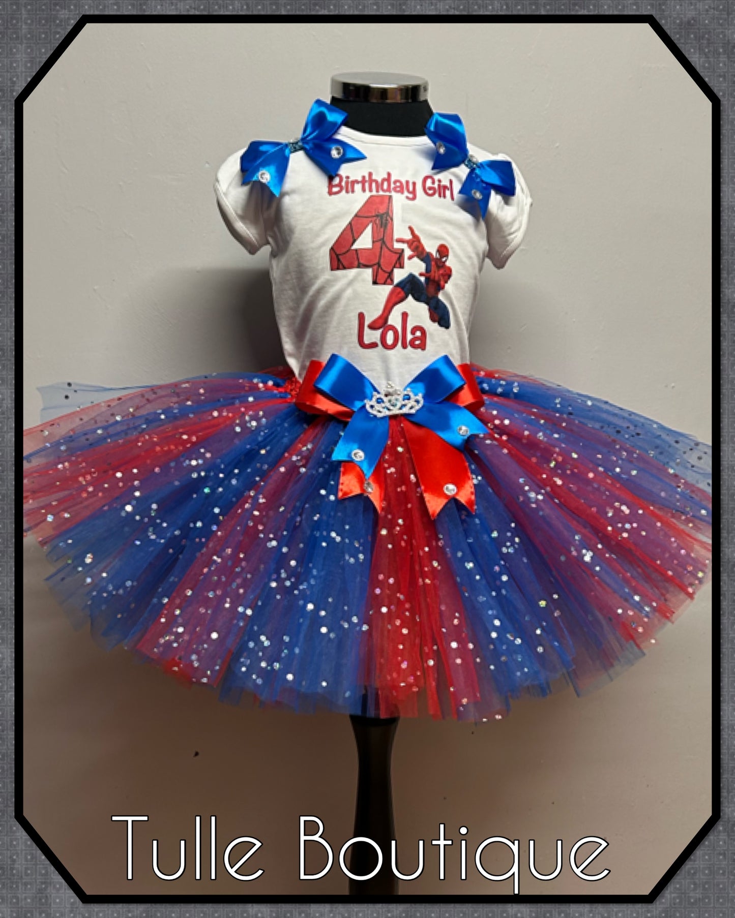 Girls Spiderman birthday party tutu and T-shirt fancy dress party outfit