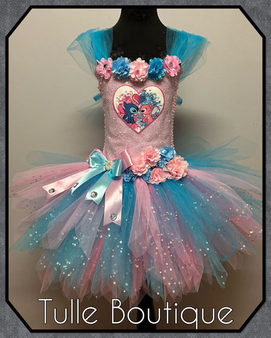 Girls Stitch and Angel themed costume birthday party tutu dress